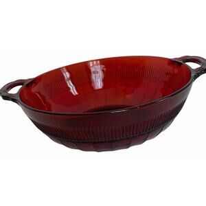 Vintage Anchor Hocking Royal Coronation Ruby Red Large Handled Fruit Bowl 9.5"